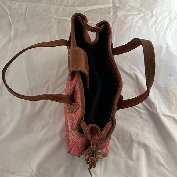 Vintage Southwest style loomed cotton & leather purse with leather tassel - Picture 4 of 11